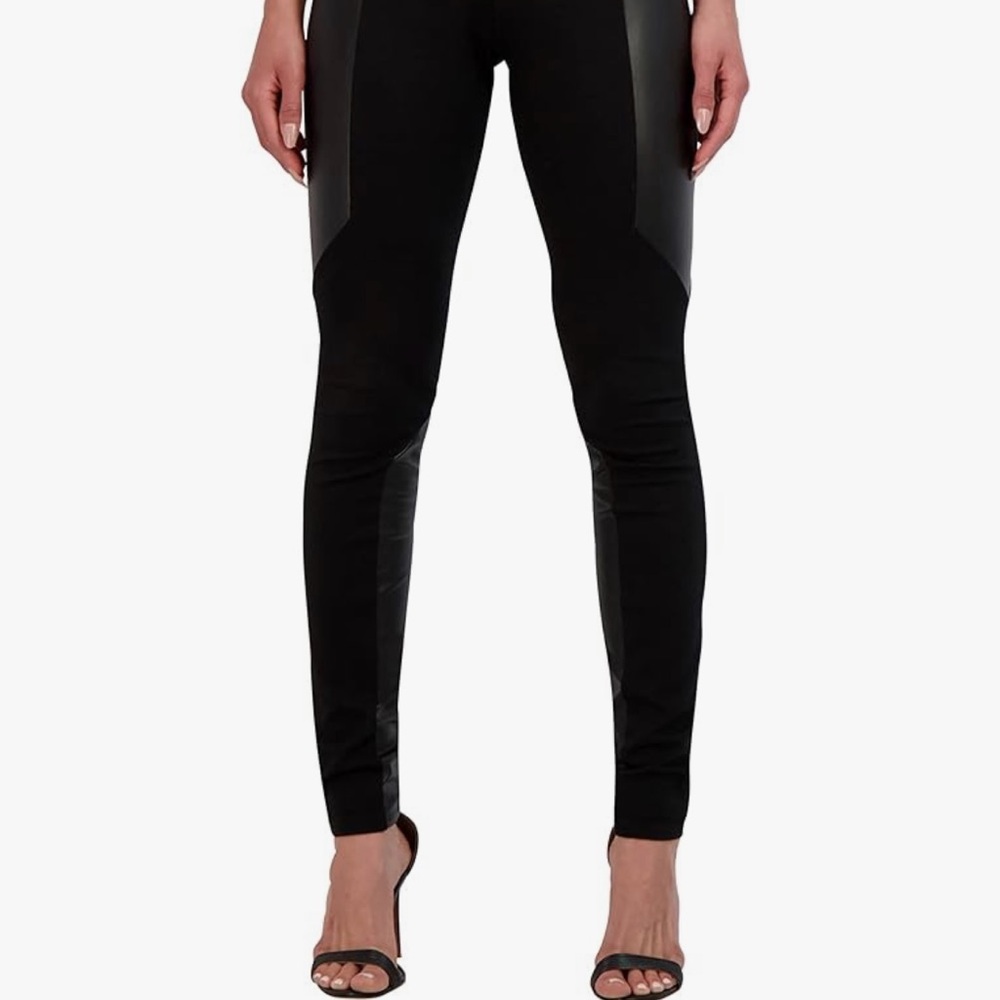 BCBGMAXAZRIA Mixed Media Legging Faux Leather Silhouette Pull On Panel Pant